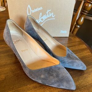 Christian Louboutin Gray Suede Pointed-Toe Pumps